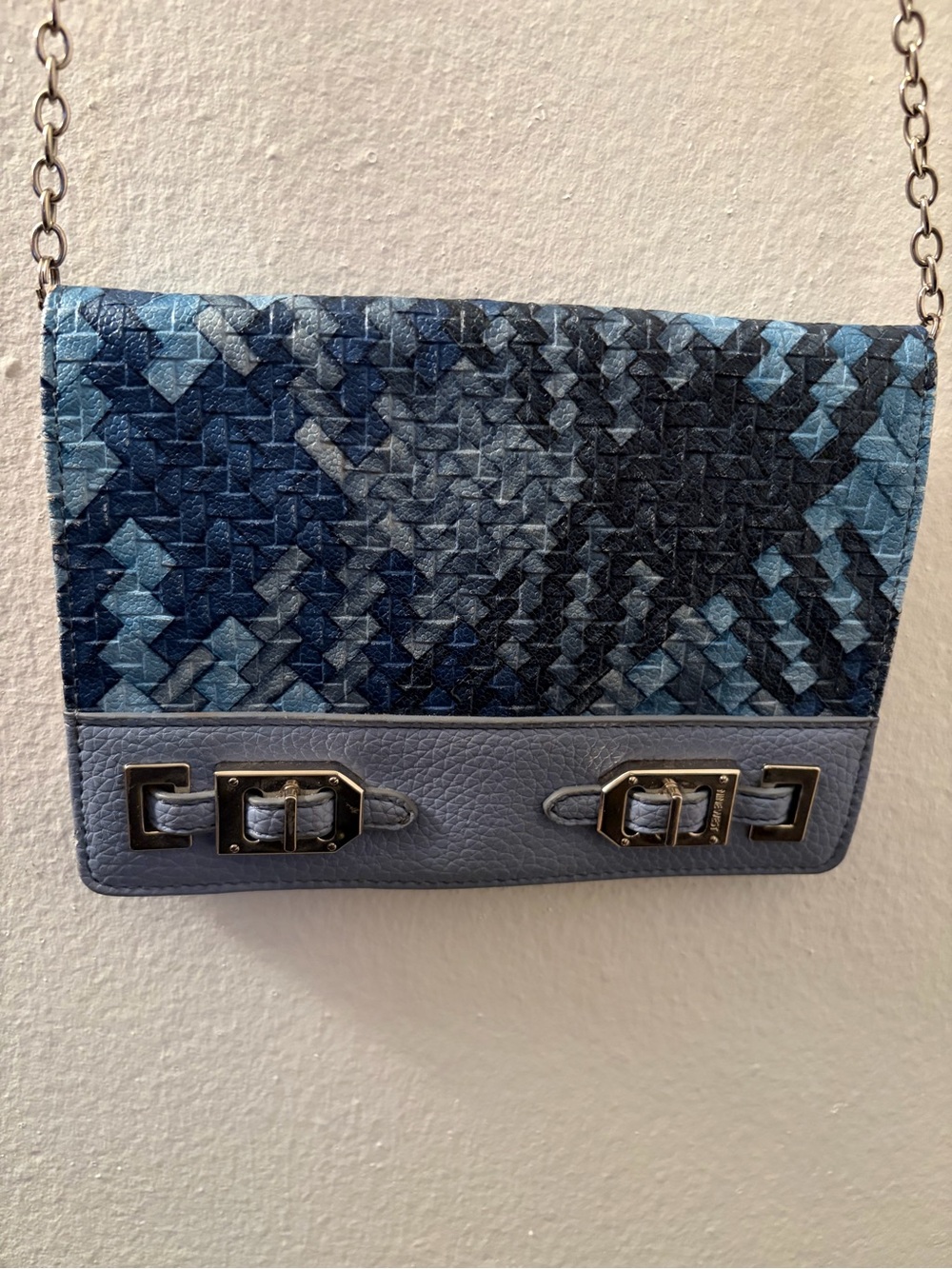 Blue Woven Leather Crossbody Bag - Unknown Brand